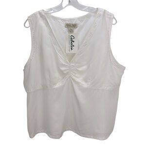 Vtg Nomadic Traders Fresco White Sweetheart Cami Shell Top XL Eyelet embroidered